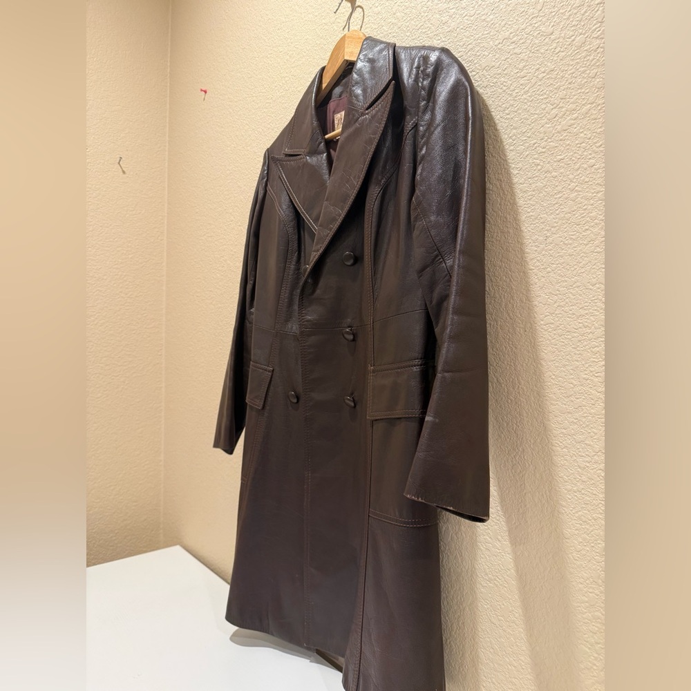 Philippe Monet Vintage 70s Leather Trench Coat Jacket S - Picture 7 of 11